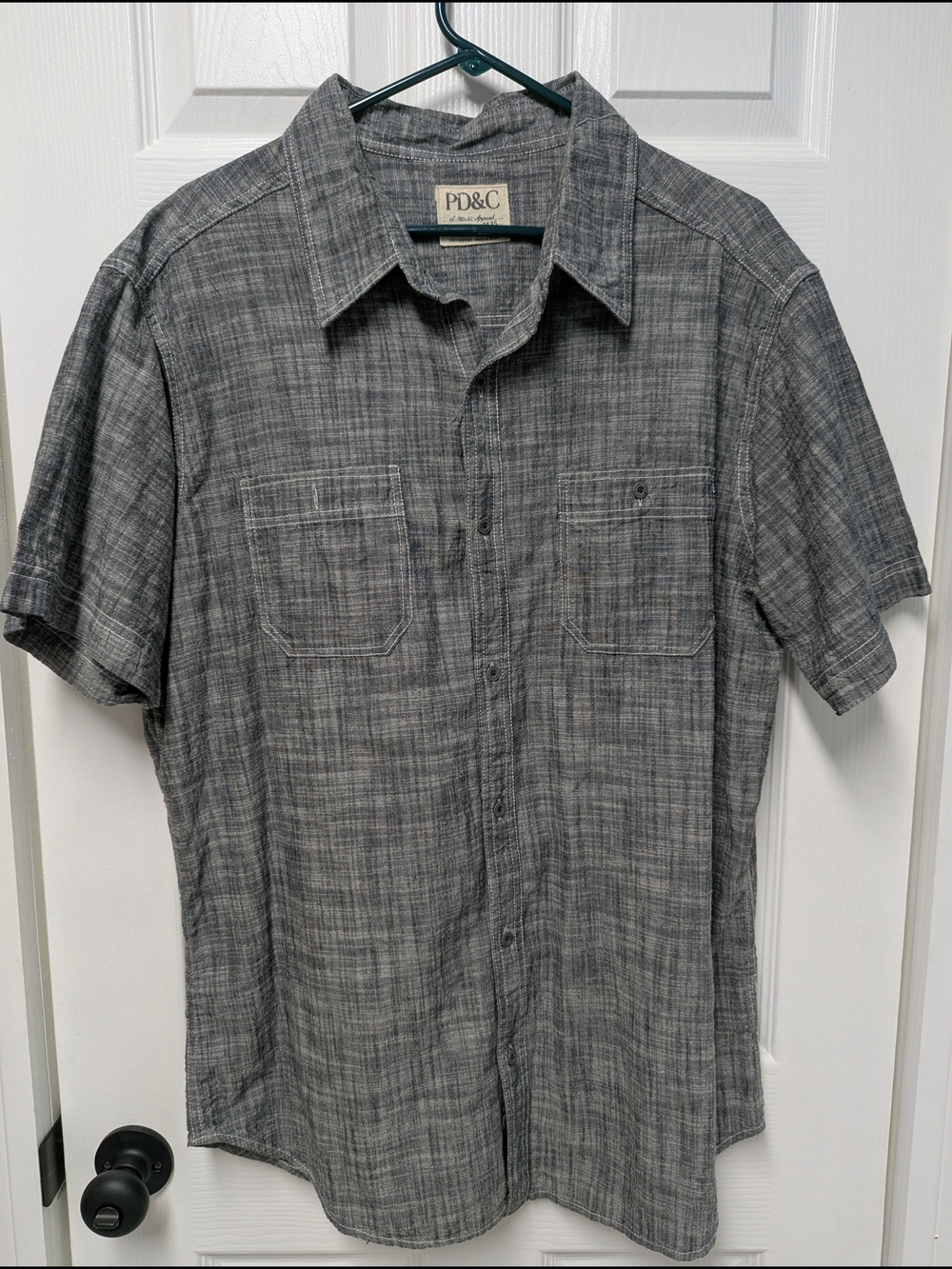 PD&C Men’s Short Sleeve Button-Up Shirt - Grey Plaid